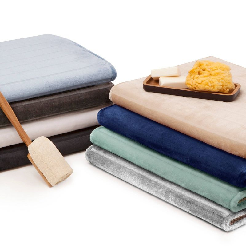 17"x24" MICRODRY SoftLux Quilted Striped Memory Foam Bath Rug/Runner with Skid Resistant Base Light Gray: Machine Washable, Plush Polyester