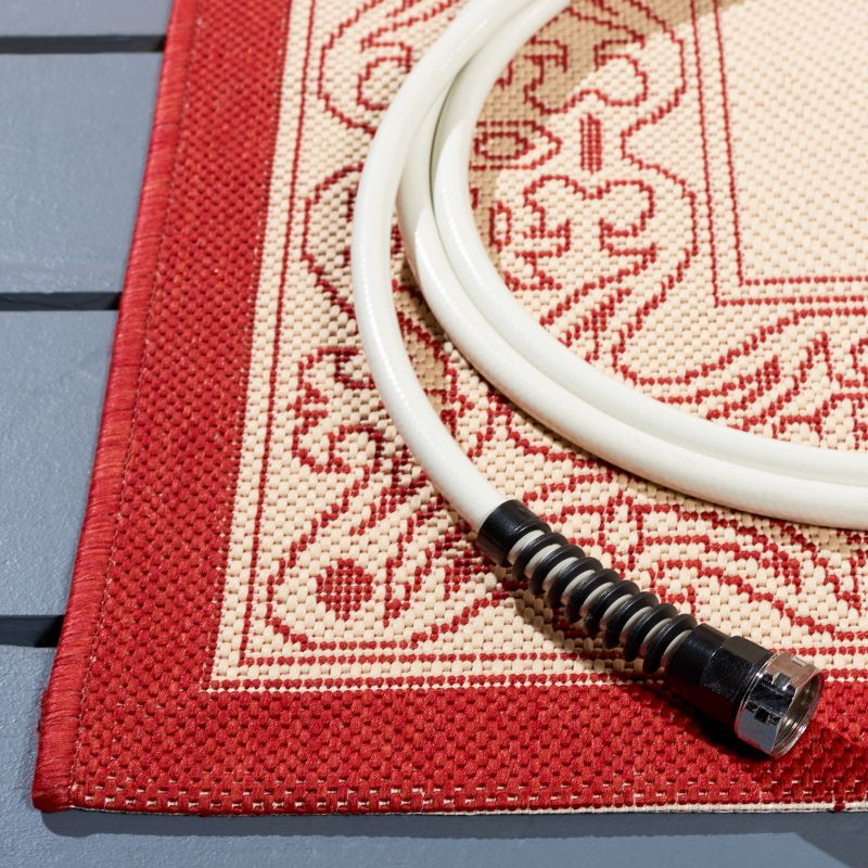 Courtyard CY2099 Power Loomed Indoor/Outdoor Area Rug - Natural/Red - 6'7"x6'7" - Safavieh.