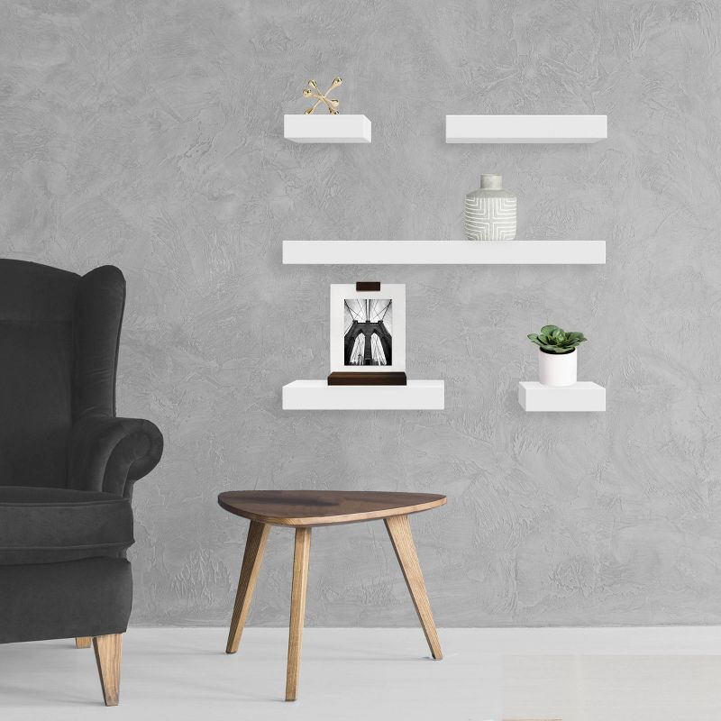 5pc Modern Wall Shelf Set White - Threshold™: MDF Composite, Open Design, Includes Mounting Hardware