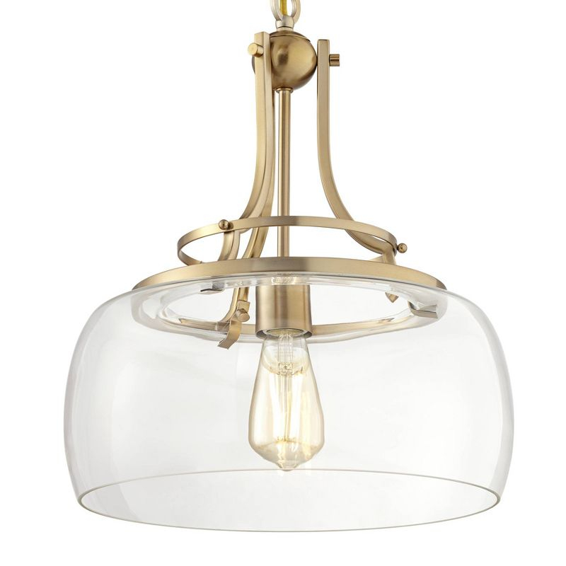 Franklin Iron Works Charleston Brass Pendant Lighting 13 1/2" Wide Modern LED Clear Glass Shade for Dining Room House Foyer Kitchen Island Entryway