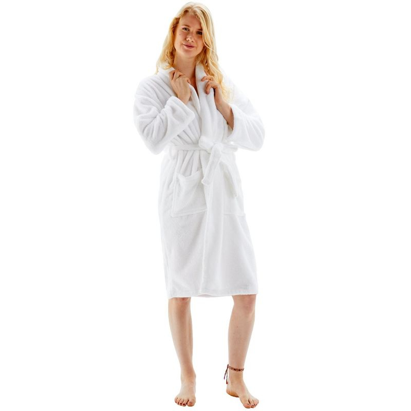 Bare Cotton 100% Microfiber Fleece Above Knee Bathrobe with Pockets