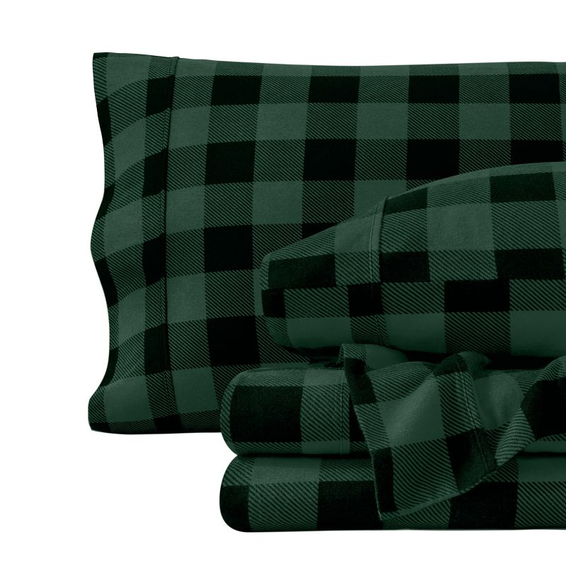 Buffalo Plaid - Forest Green/Black Cotton Flannel California King Sheet Set by Bare Home