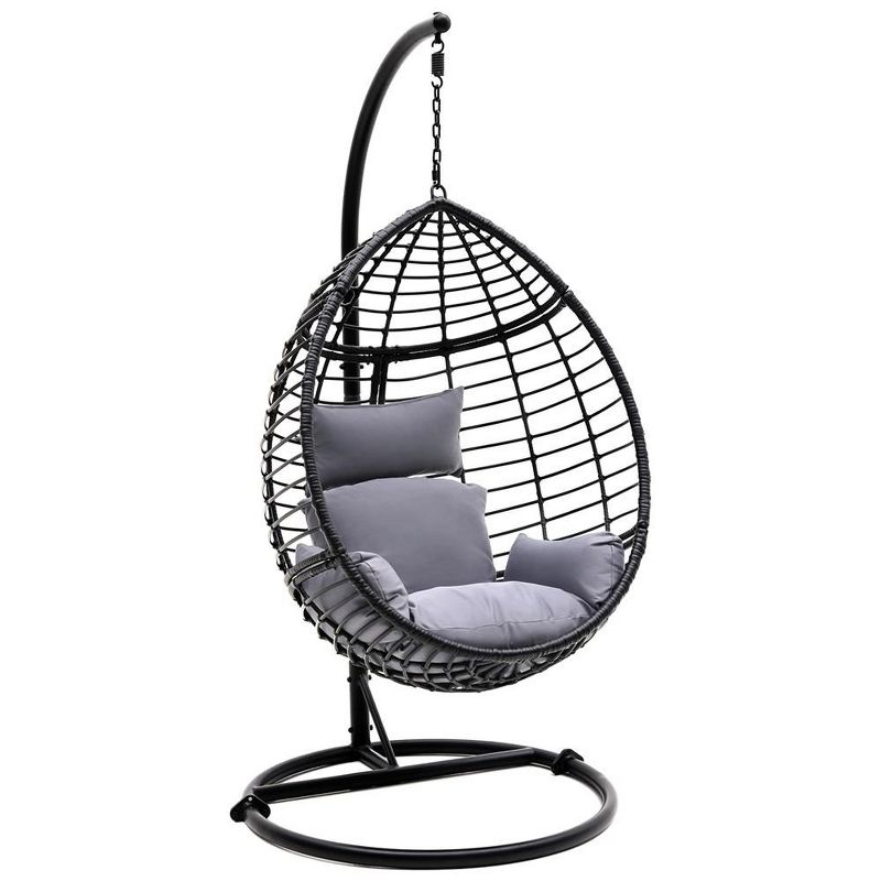 SereneLife Wicker Rattan Swing Chair with Cushion - Gray