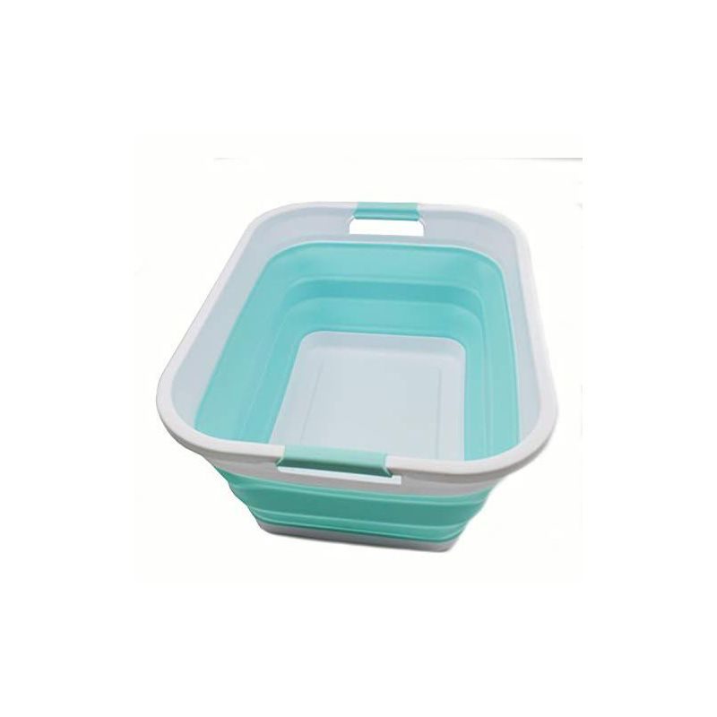 SAMMART 41L (10.8 gallon) Collapsible Plastic Laundry Basket, White/Lake Green