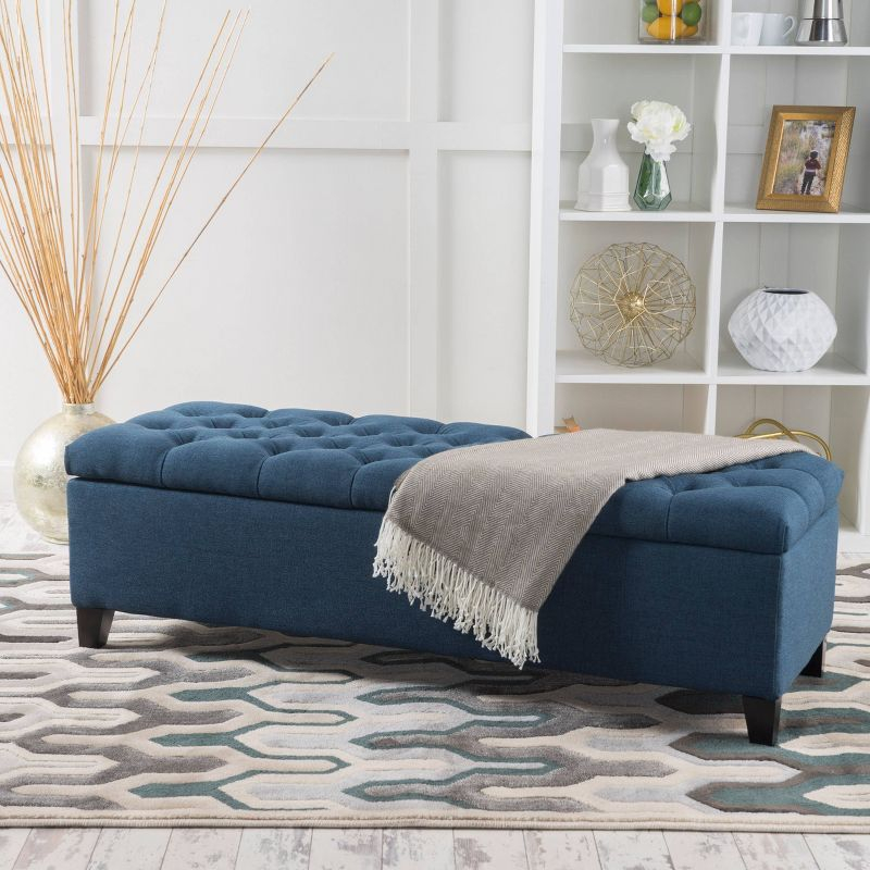 Ottilie Storage Ottoman Dark Blue - Christopher Knight Home: Upholstered Bedroom Seating with Tufted Lid