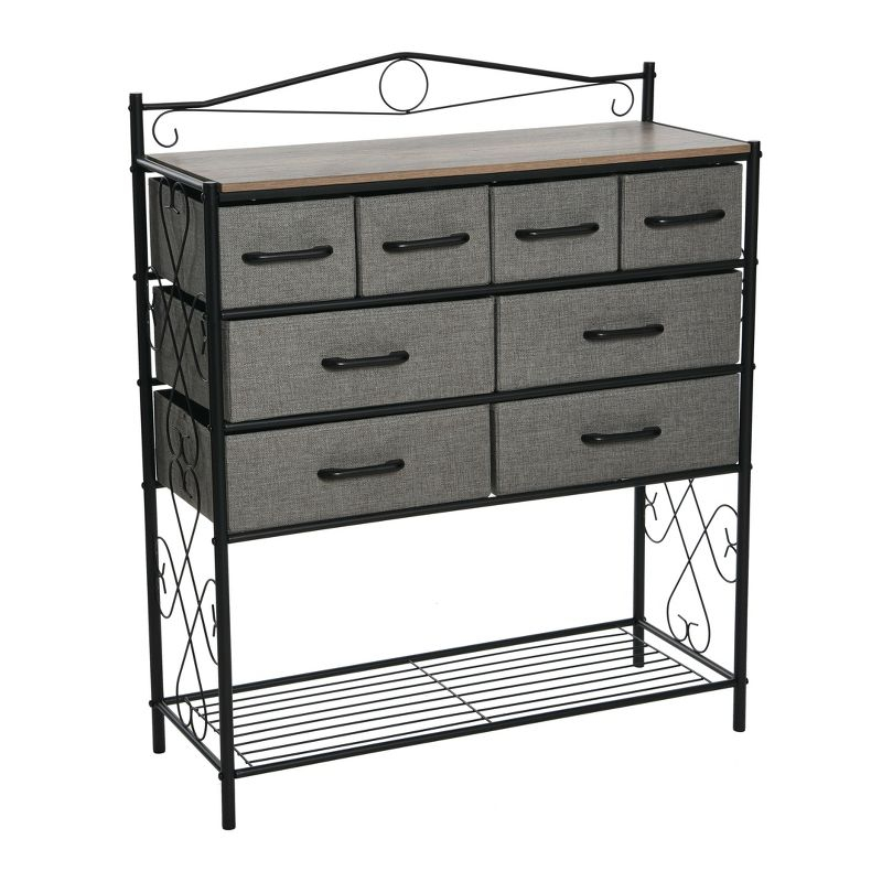 Victorian Style 8-Drawer and Bottom Shoe Shelf Storage Organizer Unit, Black and Ashwood Color