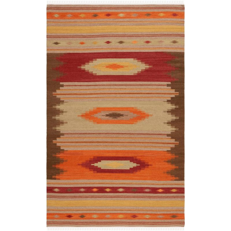 Kilim NVK176 Hand Woven Indoor Area Rug - Brown/Multi - 5'x8' - Safavieh
