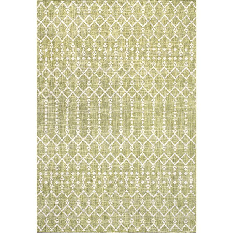 9' x 12' Ourika Moroccan Geometric Textured Weave Indoor/Outdoor Area Rug, Light Green/Cream - JONATHAN Y