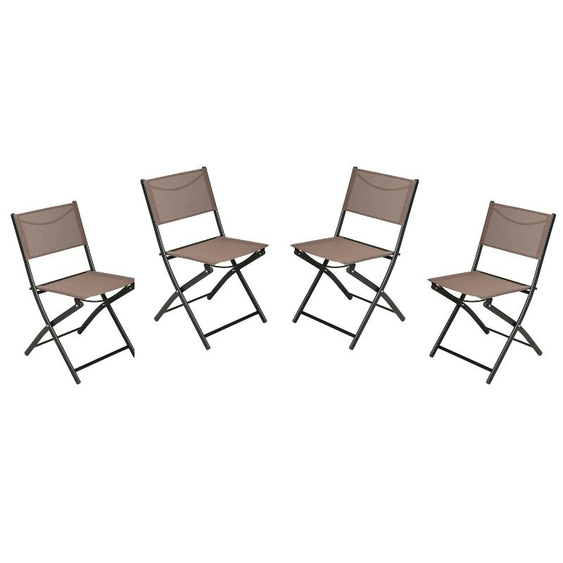 Flash Furniture Brazos Set of 4 Commercial Grade Indoor/Outdoor Folding Chairs with Brown Flex Comfort Material Backs and Seats and Black Metal Frames