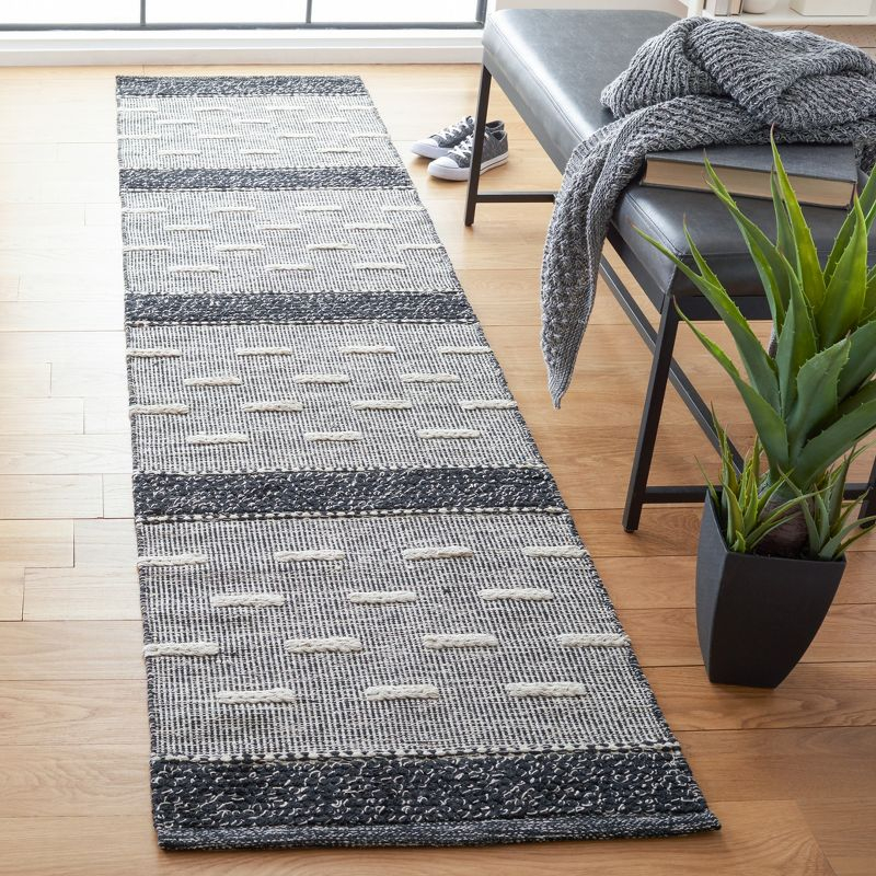 Striped Kilim STK518 Hand Woven Runner Rug - Black/Ivory - 2'3"x9' - Safavieh.