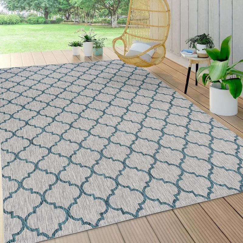 8'x10' Arabesque Ogee Trellis Indoor/Outdoor  Area Rug, Gray/Teal - JONATHAN Y