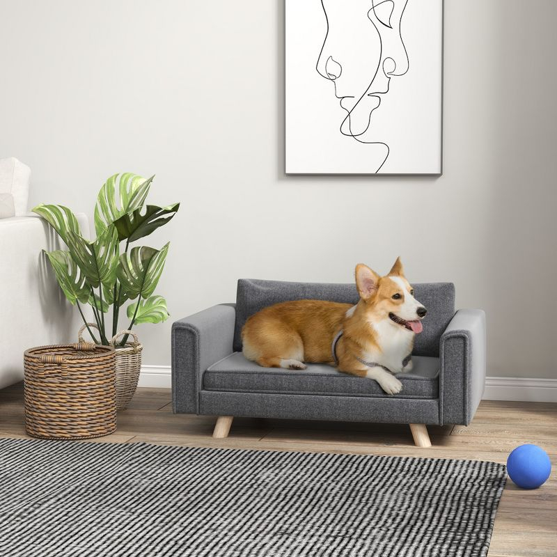 PawHut Raised Dog Sofa with Seat and Back Cushions Elevated Pet Sofa for Small and Medium Dogs, Gray