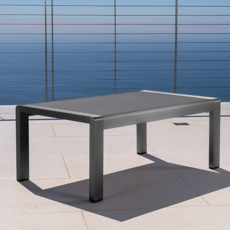 Cape Coral Rectangle Aluminum Coffee Table with Glass Top - Gray - Christopher Knight Home: Weather-Resistant Patio Table