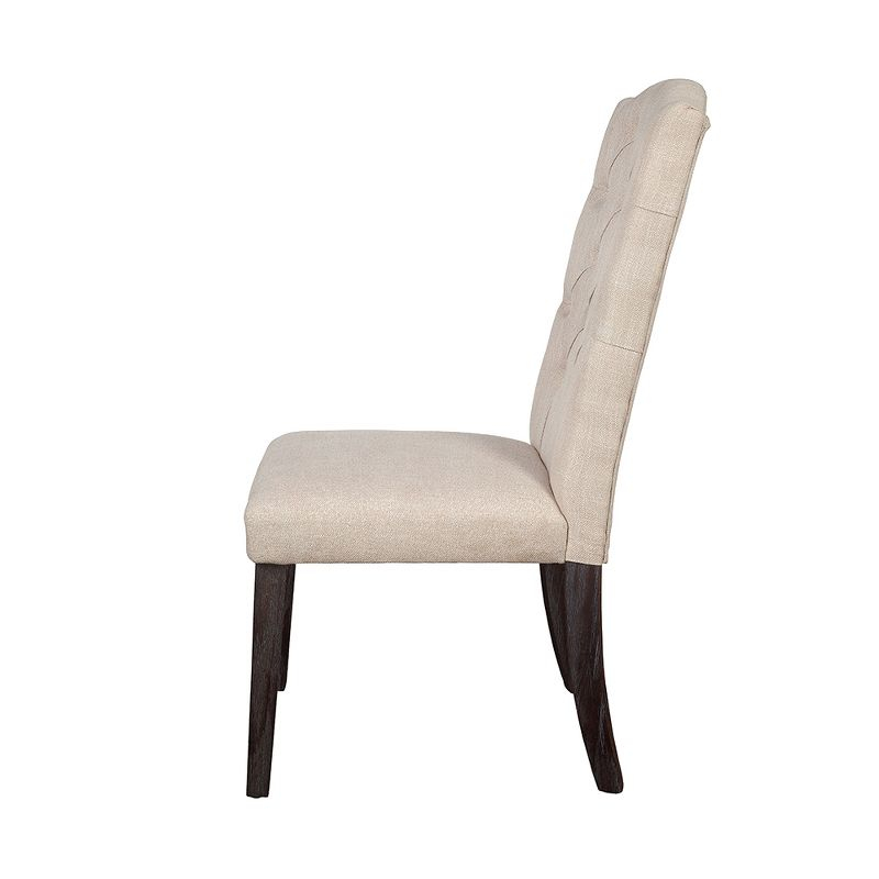 Simple Relax Set of 2 Linen Upholstered Side Chairs in Beige and Weathered Espresso