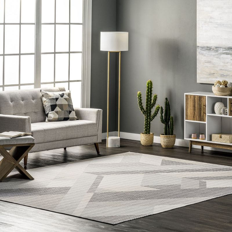 Nuloom Alesha Modern Striped Machine Washable Indoor Area Rug Beige 4' x 6'