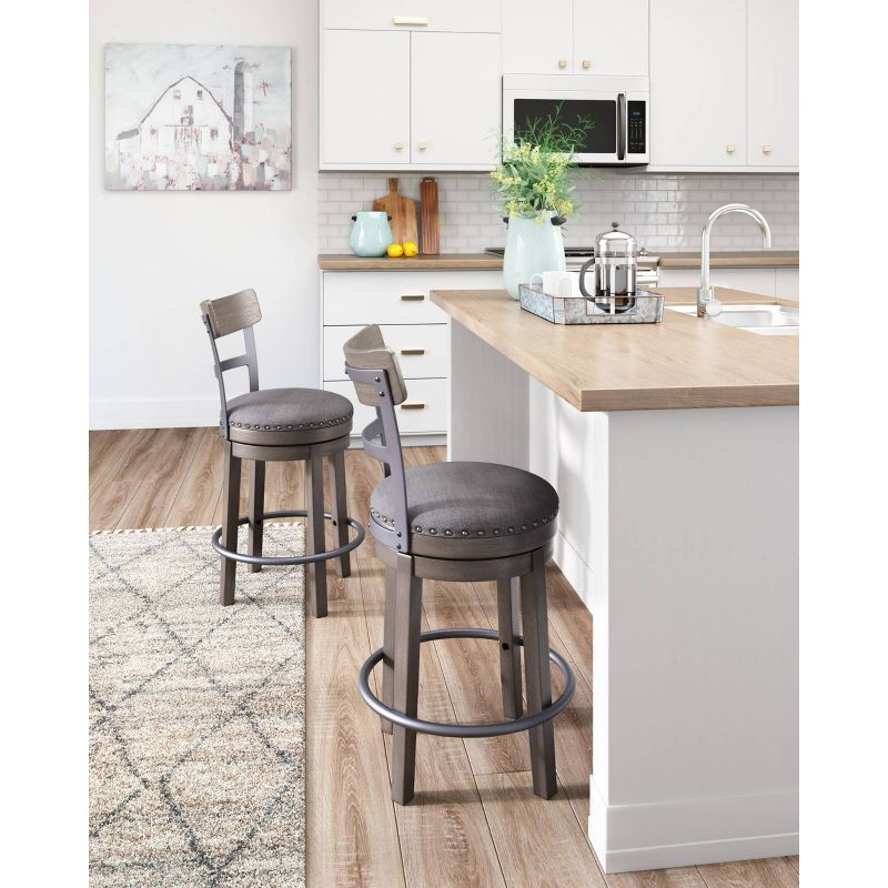Caitbrook Counter Height Barstool Gray - Signature Design by Ashley: Polyester Upholstery, Nailhead Trim, Swivel Seat