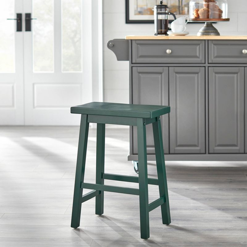 24" Arizona Saddle Counter Height Barstool Dark Green - Buylateral: Rubberwood Frame, Mid-Century Modern, Fixed Height