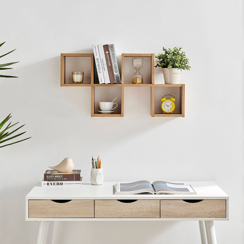 Danya B. 30" x 15.25" Cubby Chessboard Wall Shelf Chestnut - MDF, Contemporary Design, Interlocking