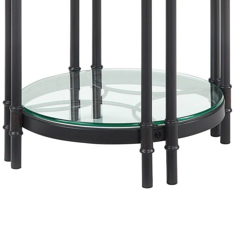 Acme Furniture Brantley 22" 1 Tier Shelf Accent Table Oak and Sandy Black: Round Beveled Edge, No Assembly Required