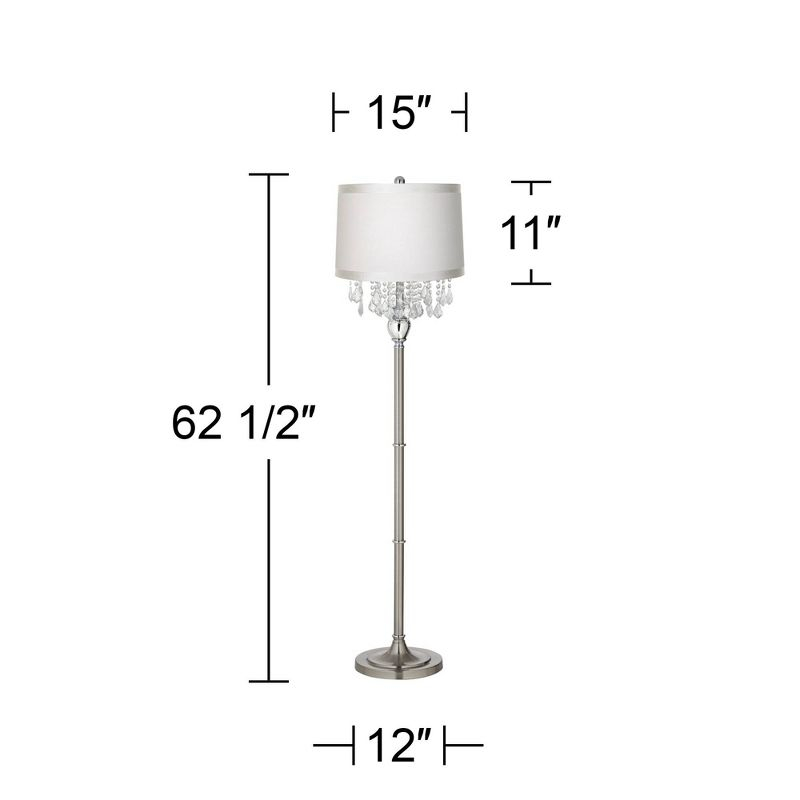 360 Lighting Modern Floor Lamp Standing 60 1/2" Tall Satin Steel Silver Crystal Off White Fabric Drum Shade for Living Room Bedroom Office House Home