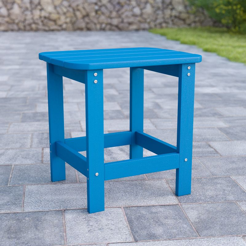Flash Furniture Charlestown All-Weather Poly Resin Wood Adirondack Side Table in Blue