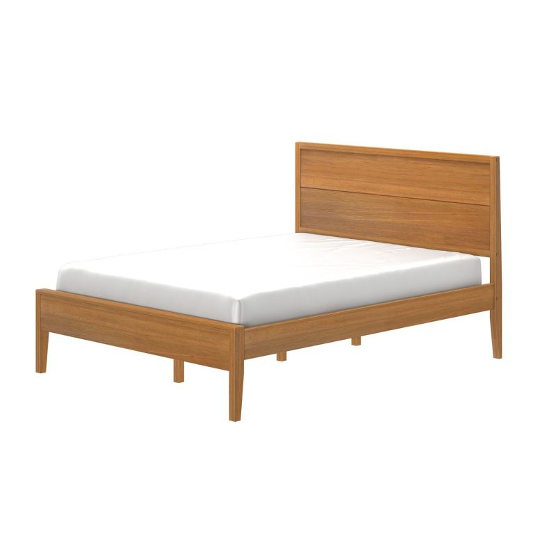 Plank+Beam Duo Solid Wood Queen Bed Frame with Panel Headboard , No Box Spring Needed, Pecan