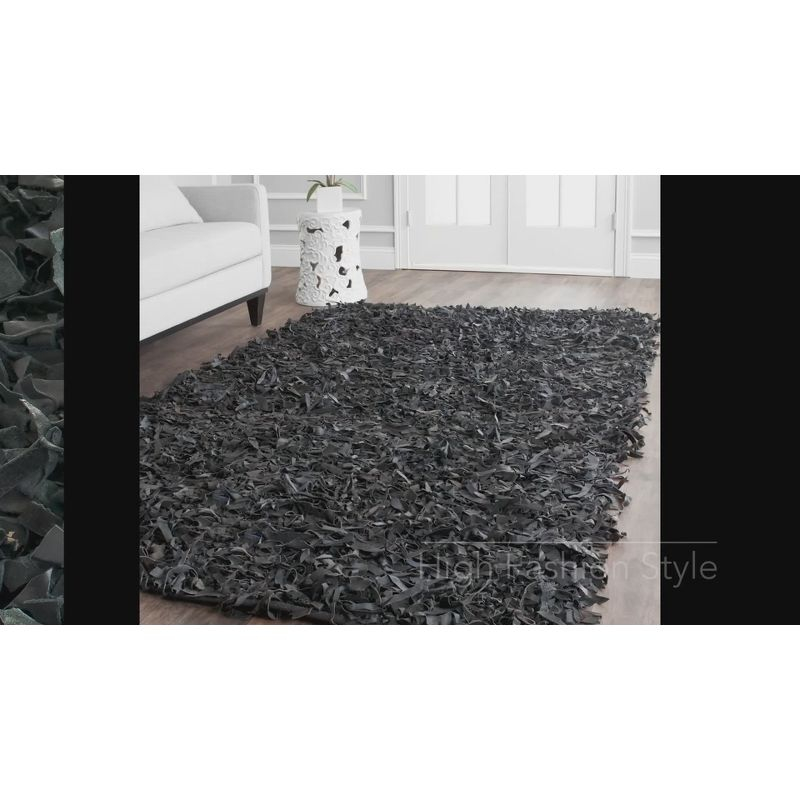 Leather Shag LSG511 Hand Knotted Area Rug - Black - 8'x8' - Safavieh.