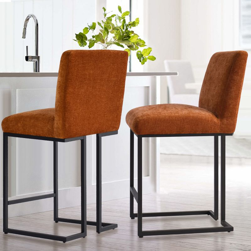 Set of 2 Upholstered Counter Height Bar Stools, 25" Armless Fabric Seat with Black Metal Sled Legs for Kitchen Island & Home Bar-Maison Boucle