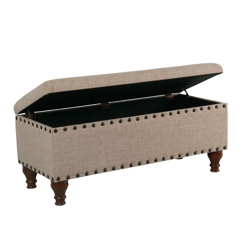 Large Storage Bench with Nailhead Trim Tan - HomePop: Upholstered Ottoman, Bedroom Accent Furniture, Foam Cushioned Seating