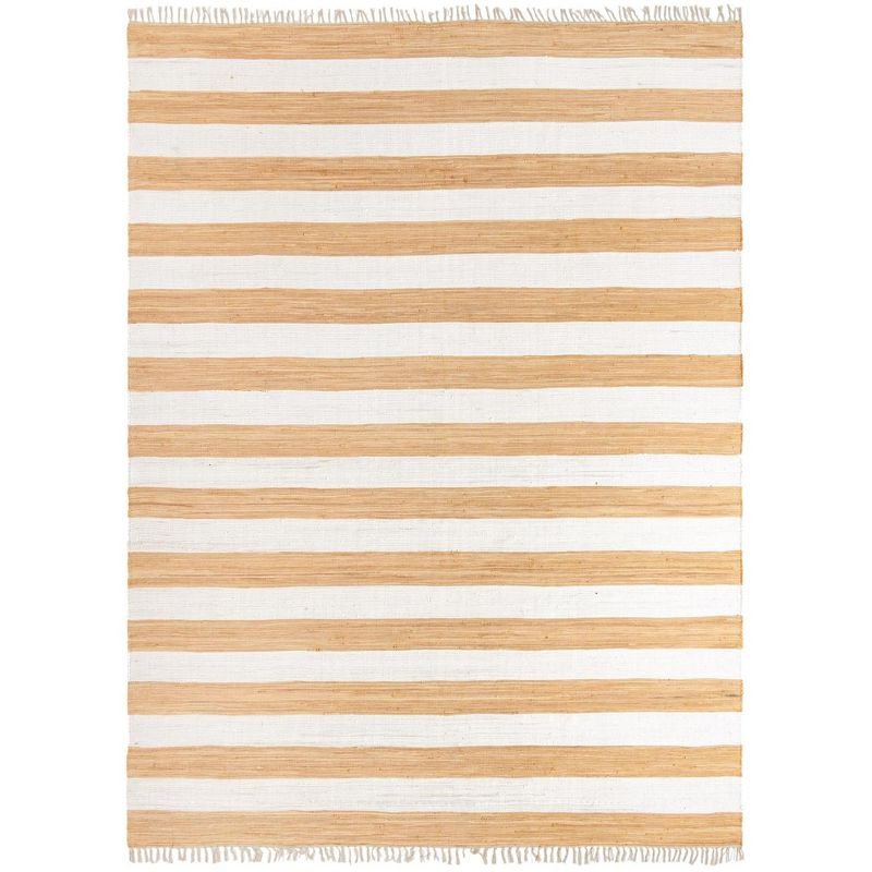 Unique Loom Chindi Rag Collection Area Rug - Striped (12' 2" x 16' 1" Rectangle Beige/Ivory)