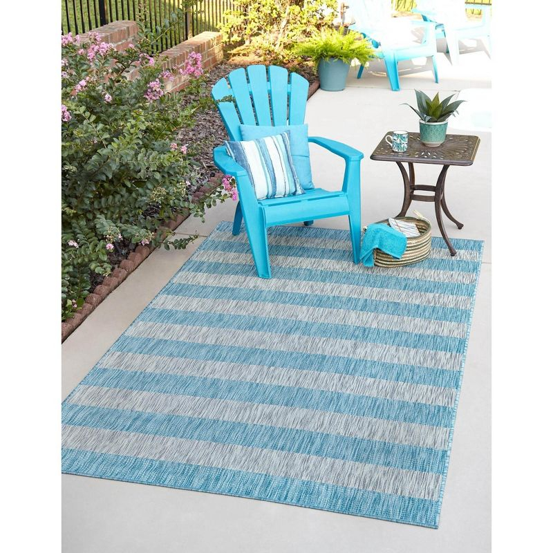 Unique Loom 9' 0 x 12' 0 Rectangle Indoor/Outdoor Striped Light Aqua Area Rug