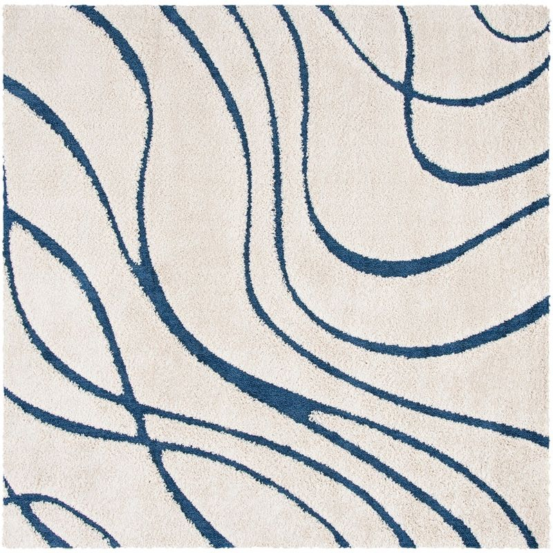 Florida Shag SG471 Power Loomed Indoor Accent Rug - Cream/Blue - 4'x4' Square - Safavieh