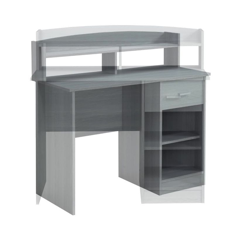 Modern Office Desk with Hutch Gray - Techni Mobili: Laminated Particle Board, Storage Hutch
