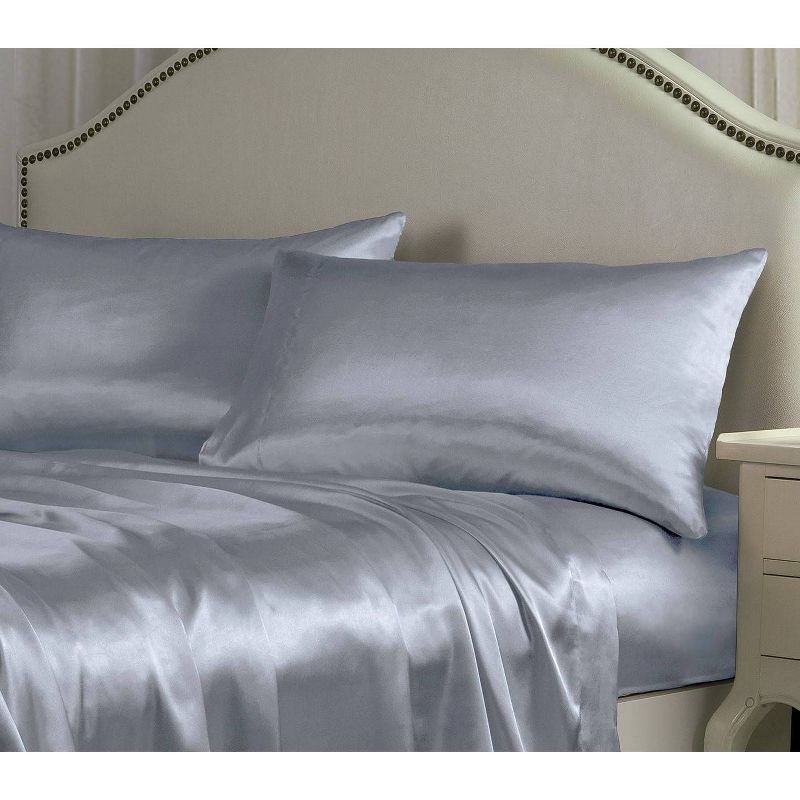 Queen Satin Sheet Set Silver - Belles & Whistles