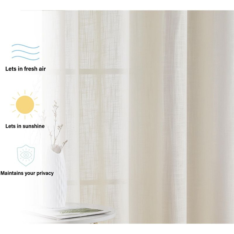 HLC.ME Abbey Faux Linen Textured Semi Sheer Privacy Light Filtering Window Grommet Thick Curtain Panels, Set of 2 - Oatmeal Beige, 54 W x 84 L