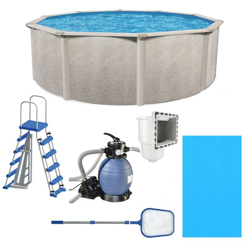 Aquarian Phoenix 18' x 52" Steel Frame Above-Ground Pool Kit, DIY Family Size Backyard Pool with Sand Filter Pump, Ladder, Liner, Skimmer, and Net
