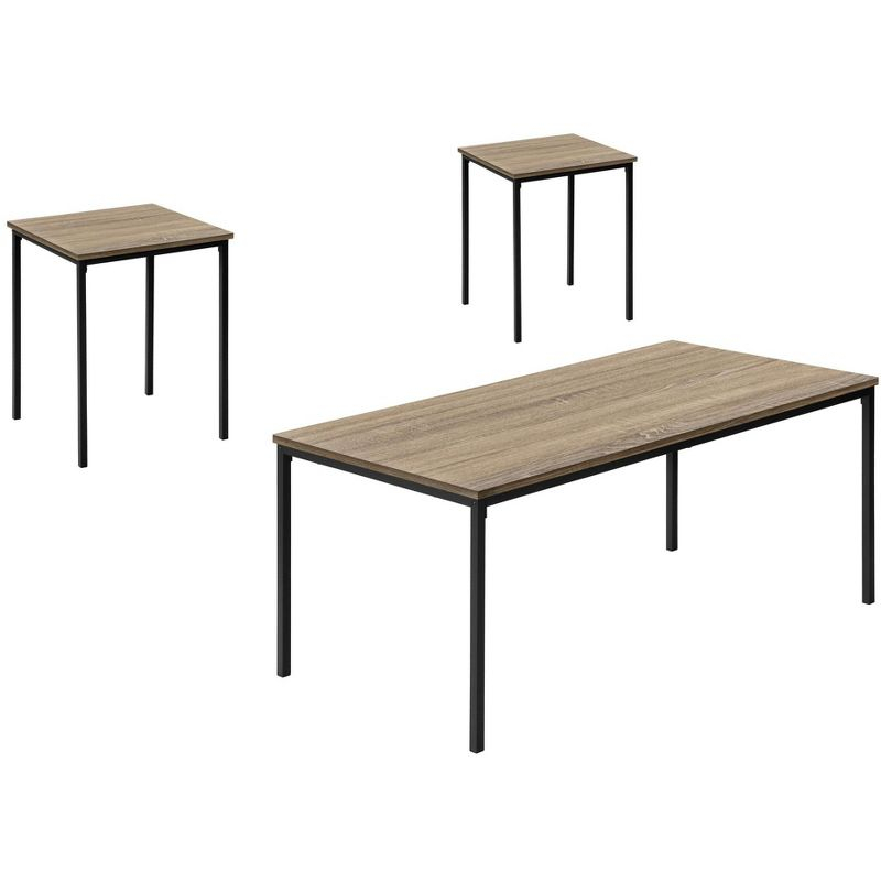 Monarch Specialties Table Set 3pcs Set Coffee End Black Metal Dark Taupe Laminate Contemporary Modern