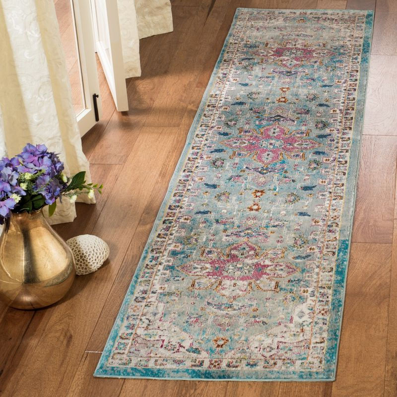 Aria ARA160 Power Loomed Runner Rug - Green/Creme - 2'x8' - Safavieh.