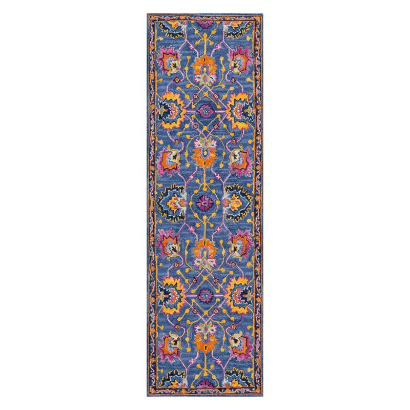 2'3"x7'10" Ibiza Oscar Runner Rug Blue - Momeni: Wool Floral Area Rug, Traditional Tufted Indoor Runner