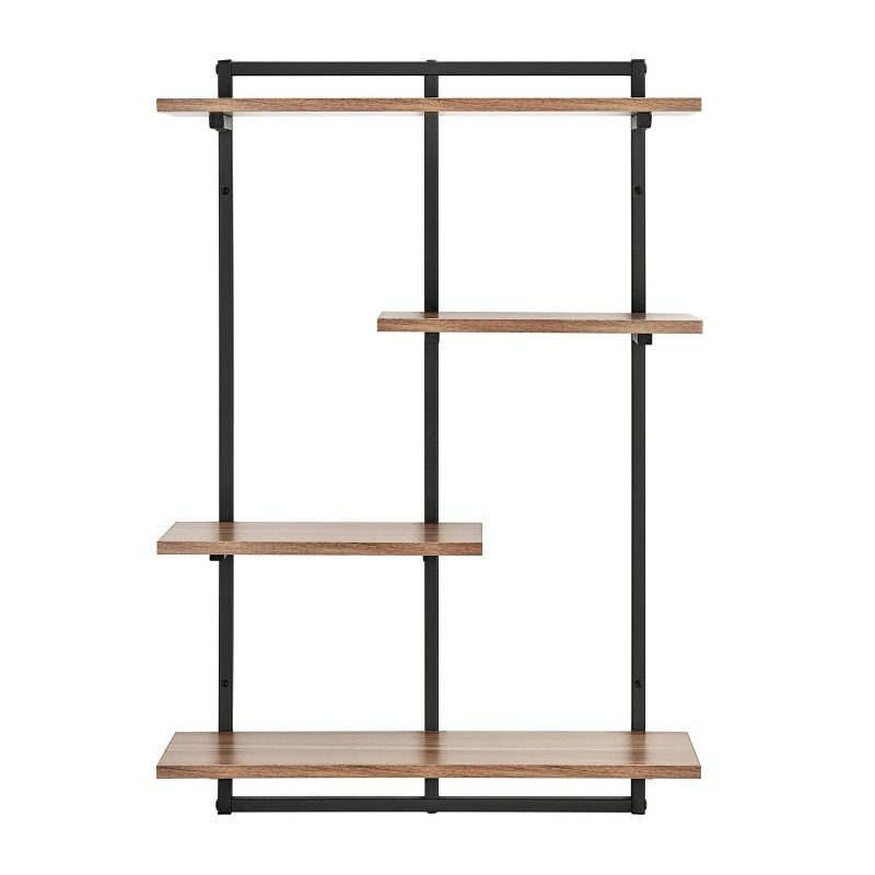 Danya B. 34.5" x 23.6" Rhodes 4 Tier Modern Floating Windowsill Wall Shelf Unit Black/Light Walnut: MDF & Iron, Open Design