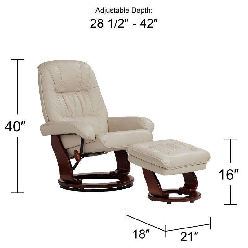 BenchMaster Kyle Taupe Faux Leather Recliner Chair Modern Armchair Ottoman Footrest Ergonomic Manual Reclining Swivel for Bedroom Living Room Reading