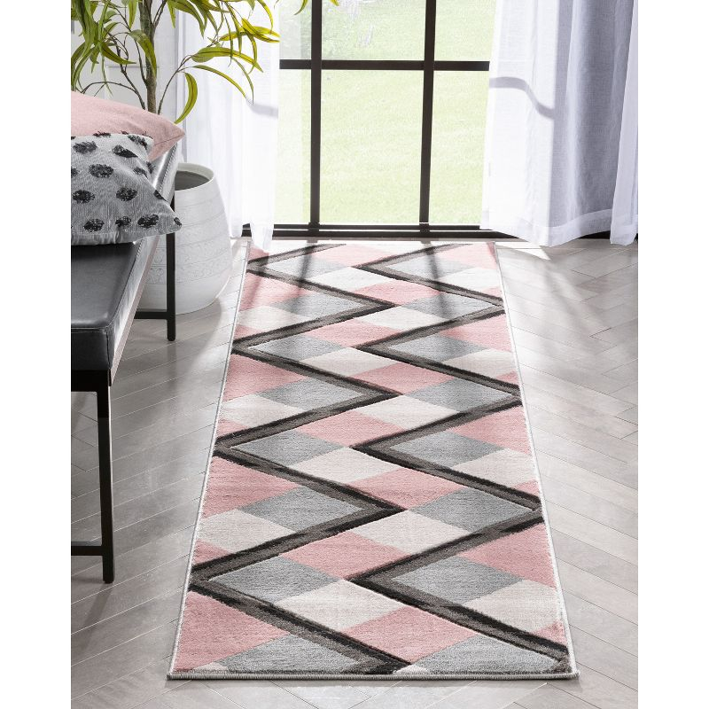 Well Woven Naya Blush Pink Modern Geometric Diamond Boxes Pattern Runner Rug (2'7" x 7'3")