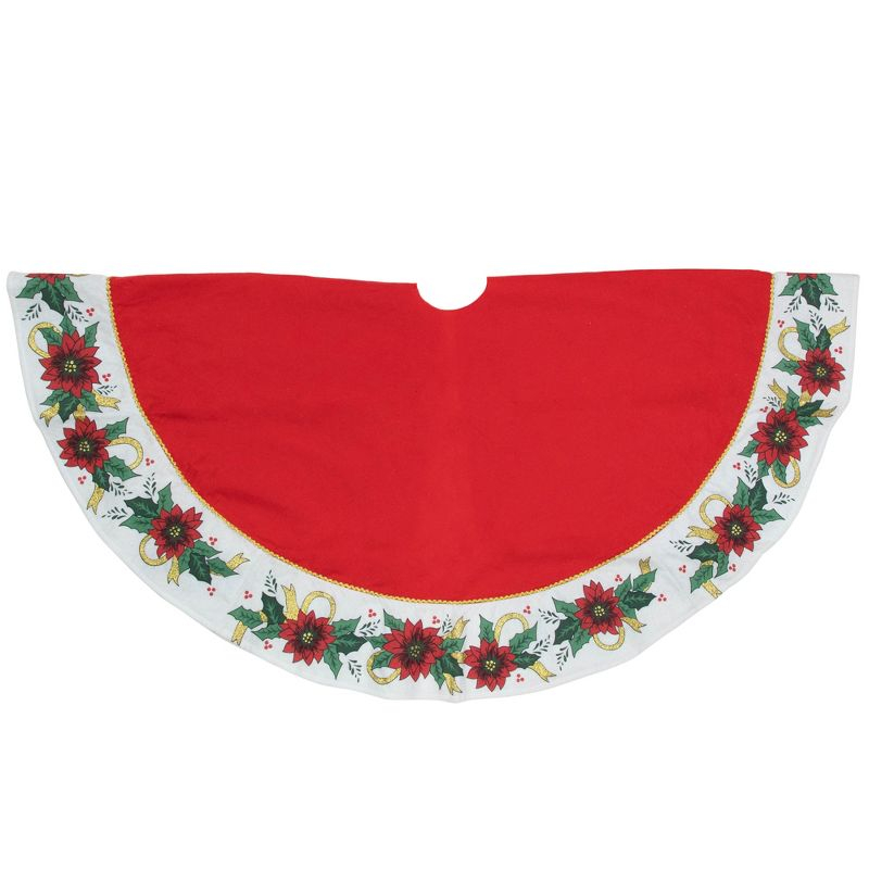 Northlight 48" Red and White Poinsettia Christmas Tree Skirt