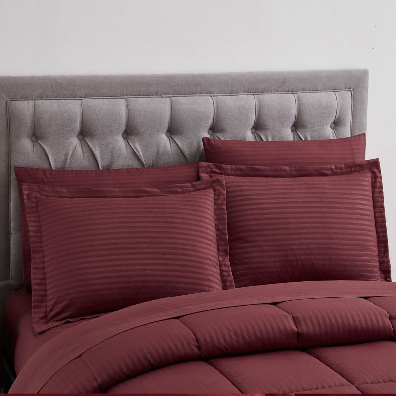 Sweet Home Collection Dobby Stripe Embossed Bed In a Bag Comforter Set