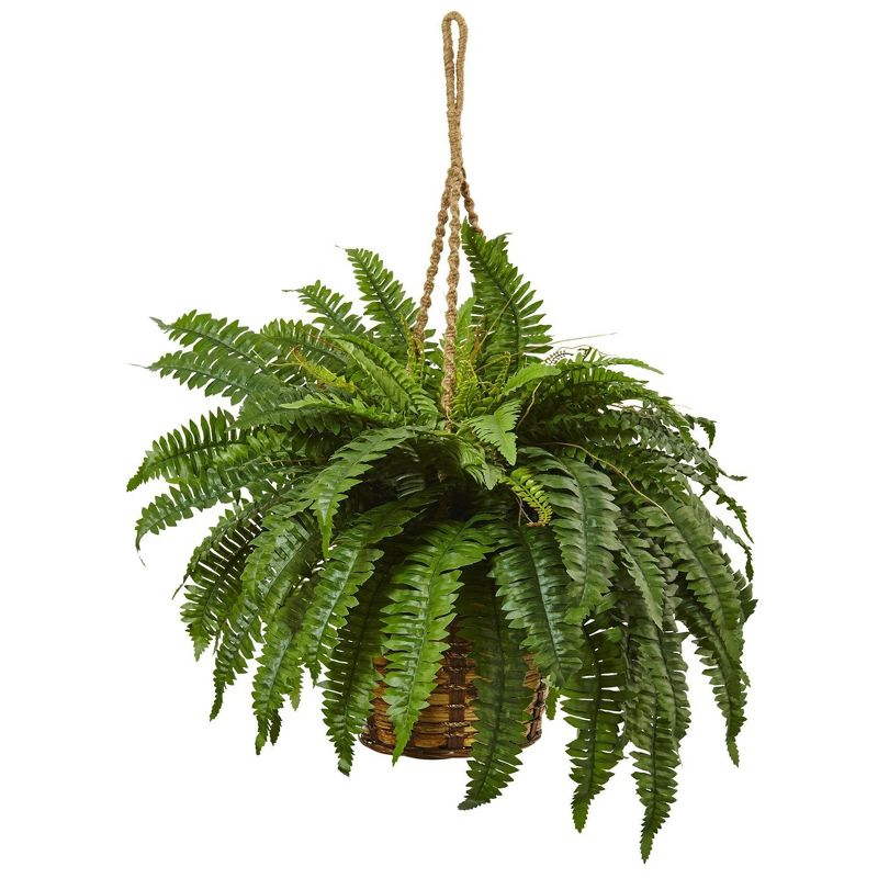 Nearly Natural Boston Fern Silk Hanging Basket