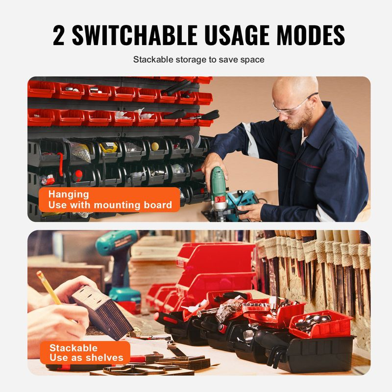 VEVOR Wall Mounted Storage Bins, 48-Bin Parts Rack Organizer Garage Plastic Shop Tool with Wall Panels, Tool Organizer for Nuts, Bolts, Screws