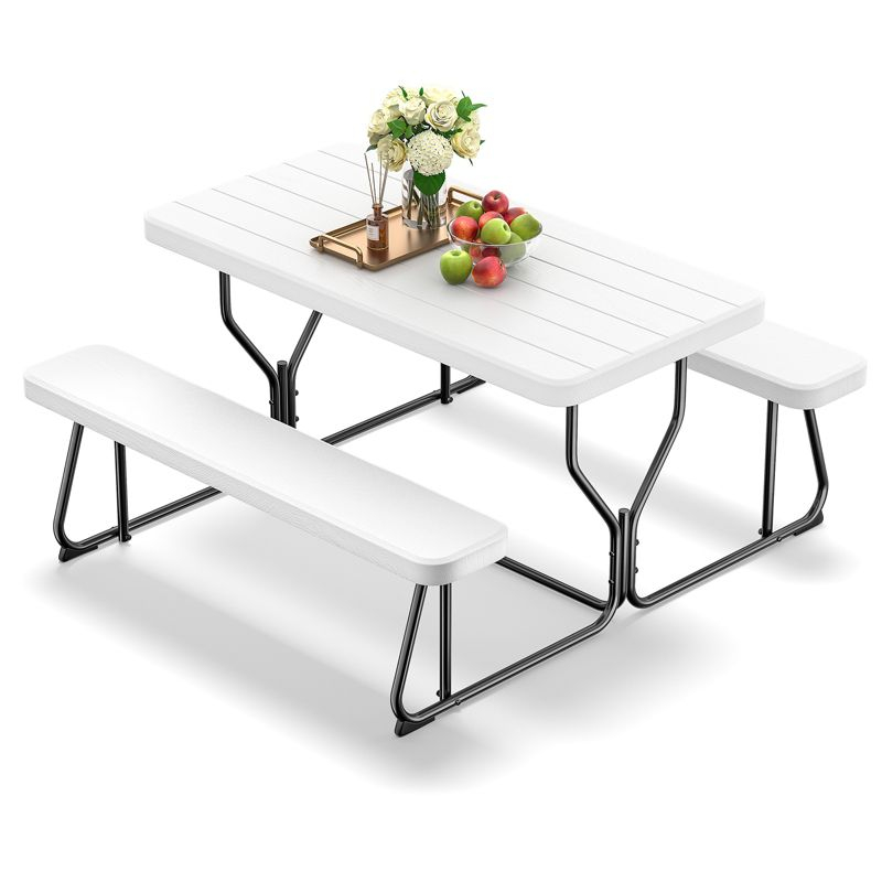 SKONYON Outdoor Picnic Table with Bench Set for BBQ, Camping, Patio, White