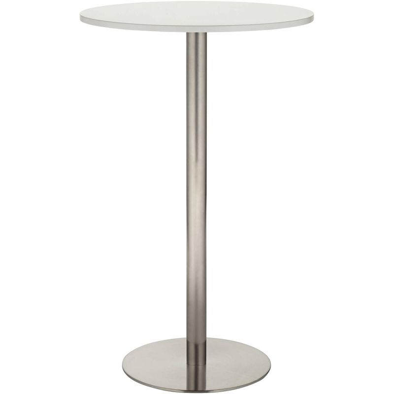 Studio 55D Cookie Modern Brushed Stainless Steel Round Bar Table 25 1/2" Wide Silver White Wood Tabletop for Living Room Kitchen