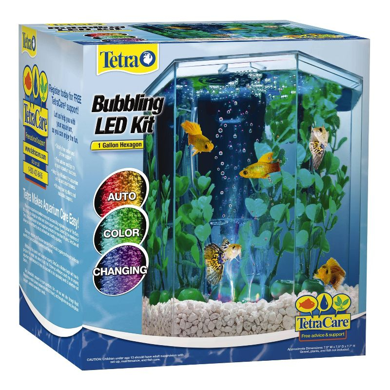 Tetra Bubbling LED Aquarium Kit 1gal Hexagon Shaped with Color-Changing Light Disc Aquarium Decor