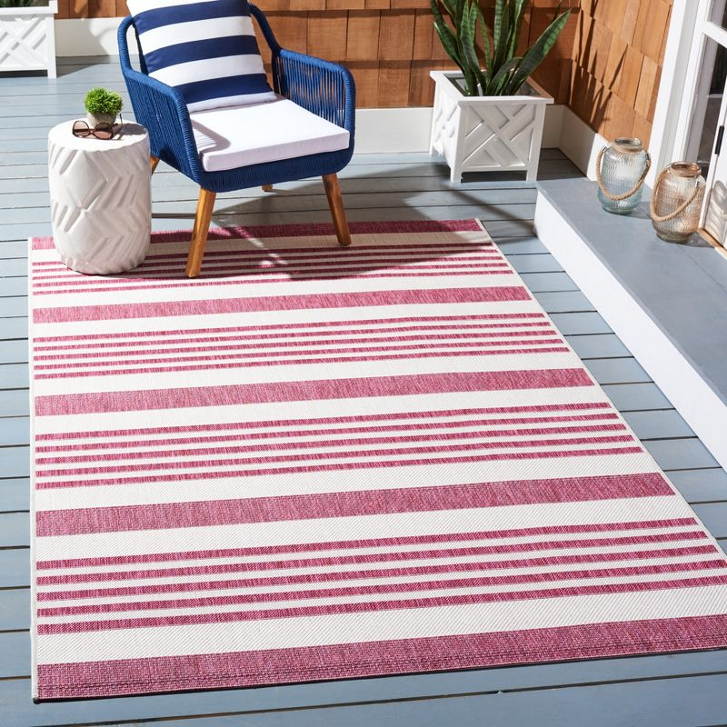 Courtyard CY8062 Power Loomed Indoor and Outdoor Area Rug - Ivory/Red - 6'7"x6'7" - Safavieh